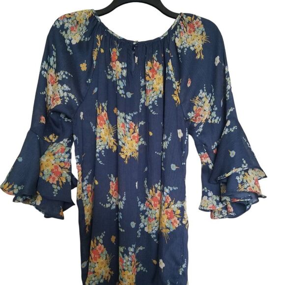 CHAPS Navy Blue Floral Three Quarter Sleeve Top - Size Large - Picture 1 of 10